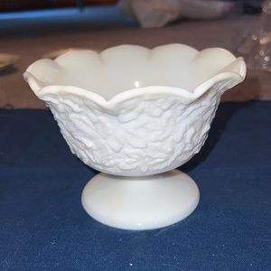Vintage milk glass compote bowl footed